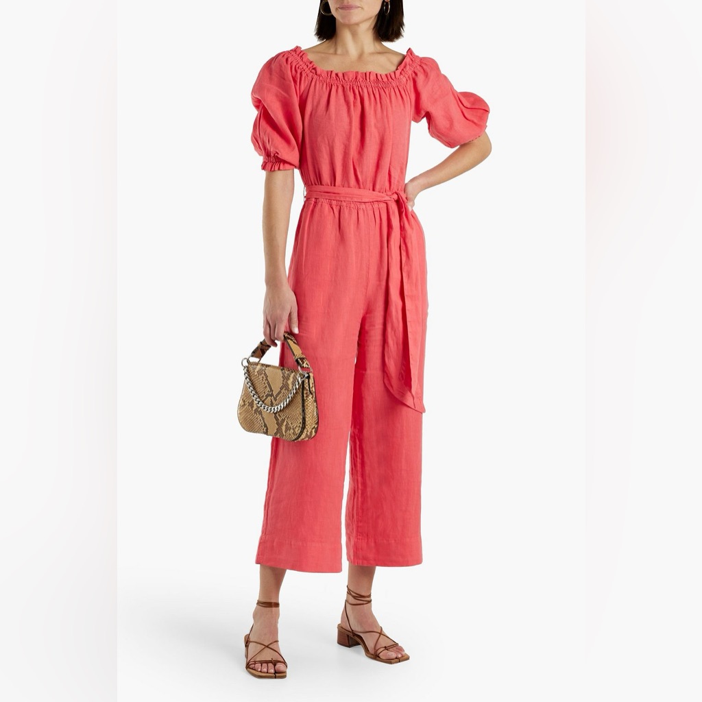 278 Joie Josepha Coral Linen Cropped Wide Leg Jumpsuit Xs 278